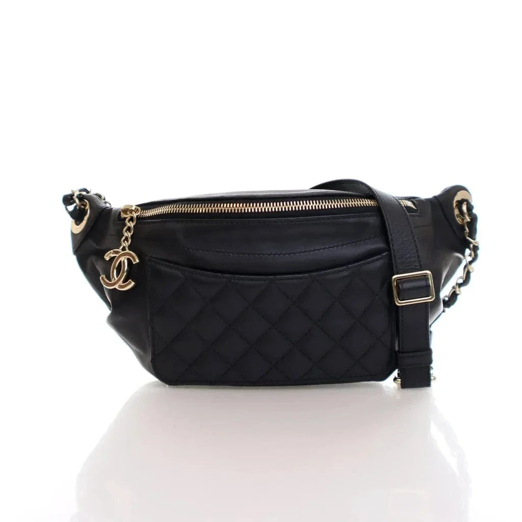 Chanel Black Calfskin Quilted Belt Bag