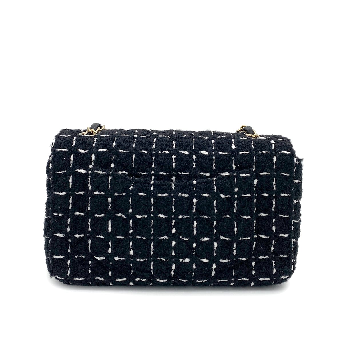 CHANEL CHAIN SHOULDER BAG BLACK WHITE TWEED 90264525