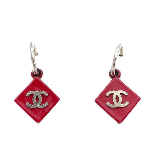 CHANEL EARRINGS SQUARE COCOMARK DEEP RED ACCESSORY 04P 90261185