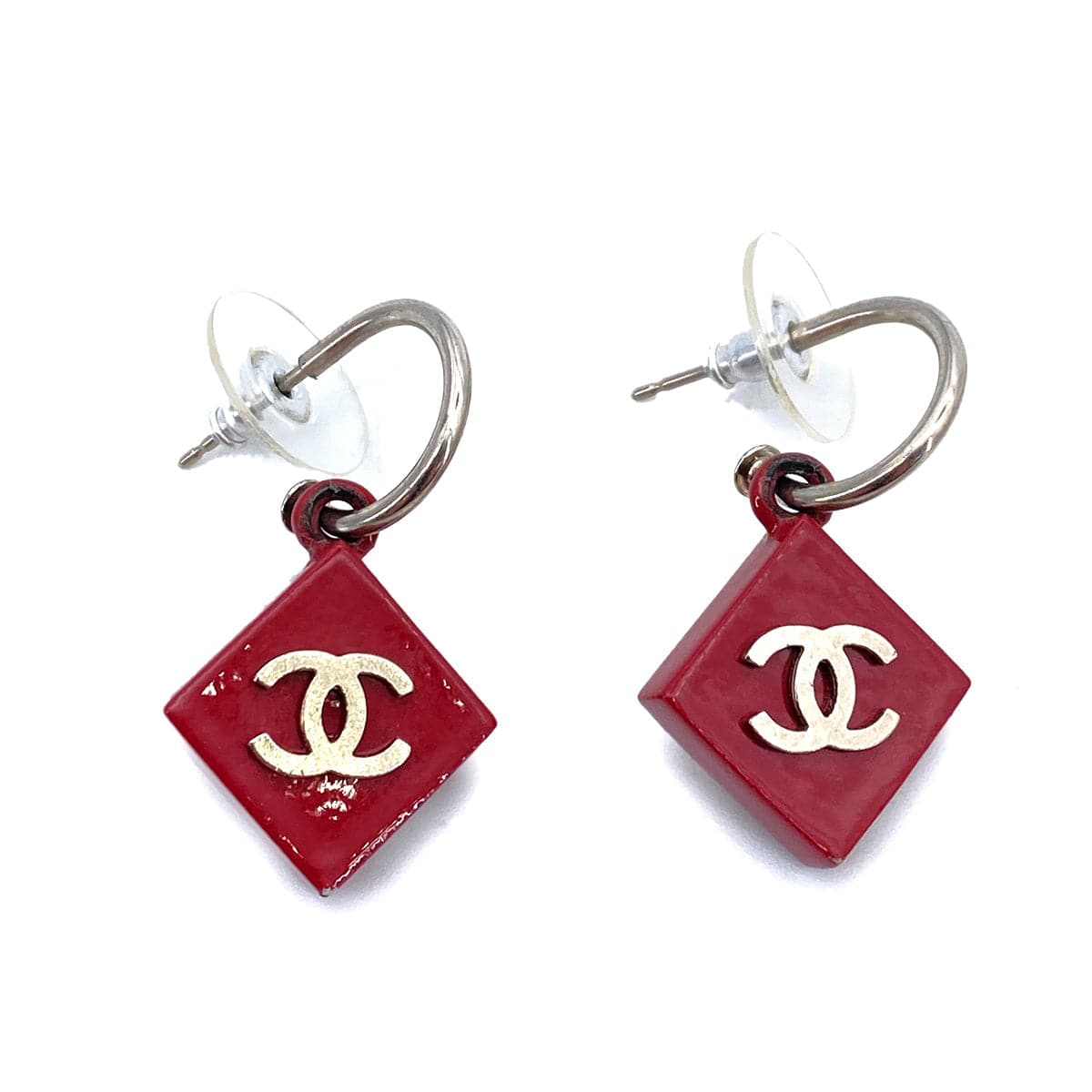 CHANEL EARRINGS SQUARE COCOMARK DEEP RED ACCESSORY 04P 90261185