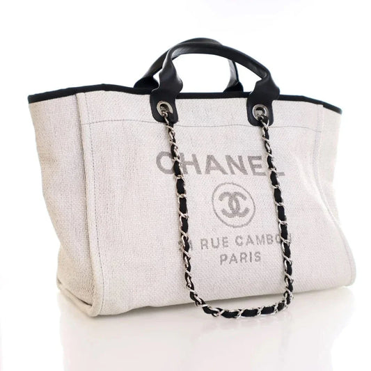 Chanel Medium Gray Raffia Deauville Tote
