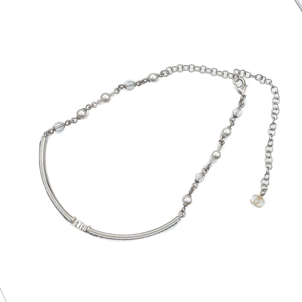 CHANEL NECKLACE CHOKER COCOMARK RHINESTONE FAKEPEARL ACCESSORY A25C 90270357