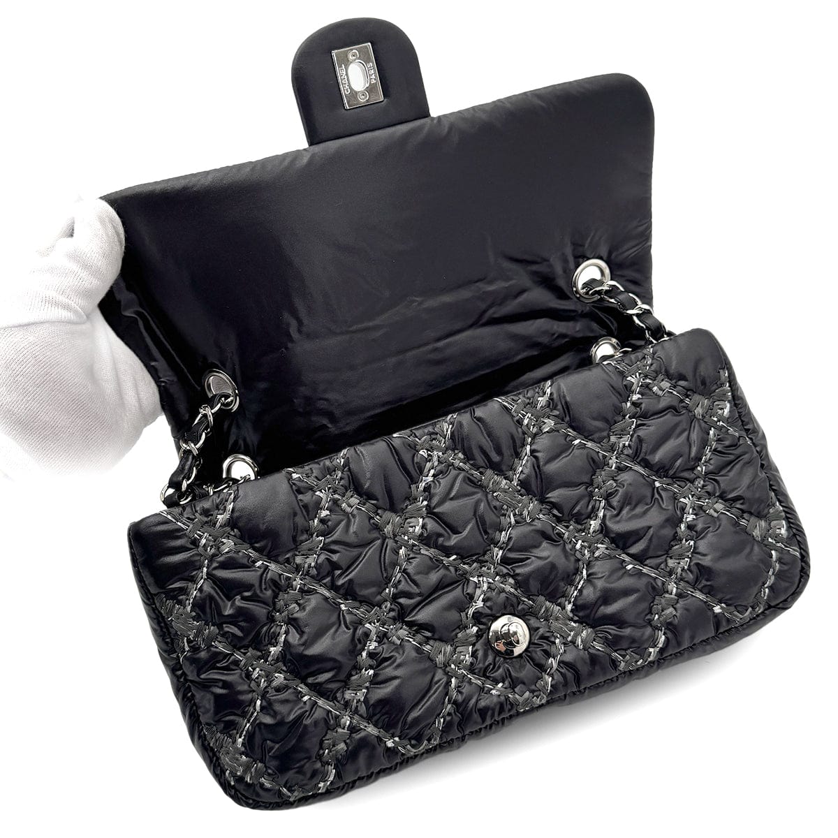 CHANEL PARIS-BYZANCE CHAIN SHOULDER BAG BLACK NYLON 90269255