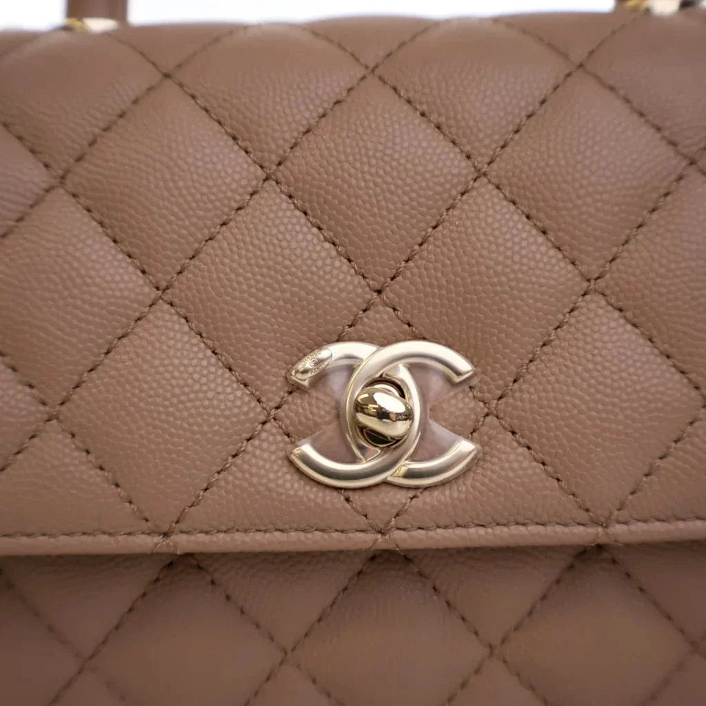 Chanel Small Beige Caviar Coco Handle Flap Bag