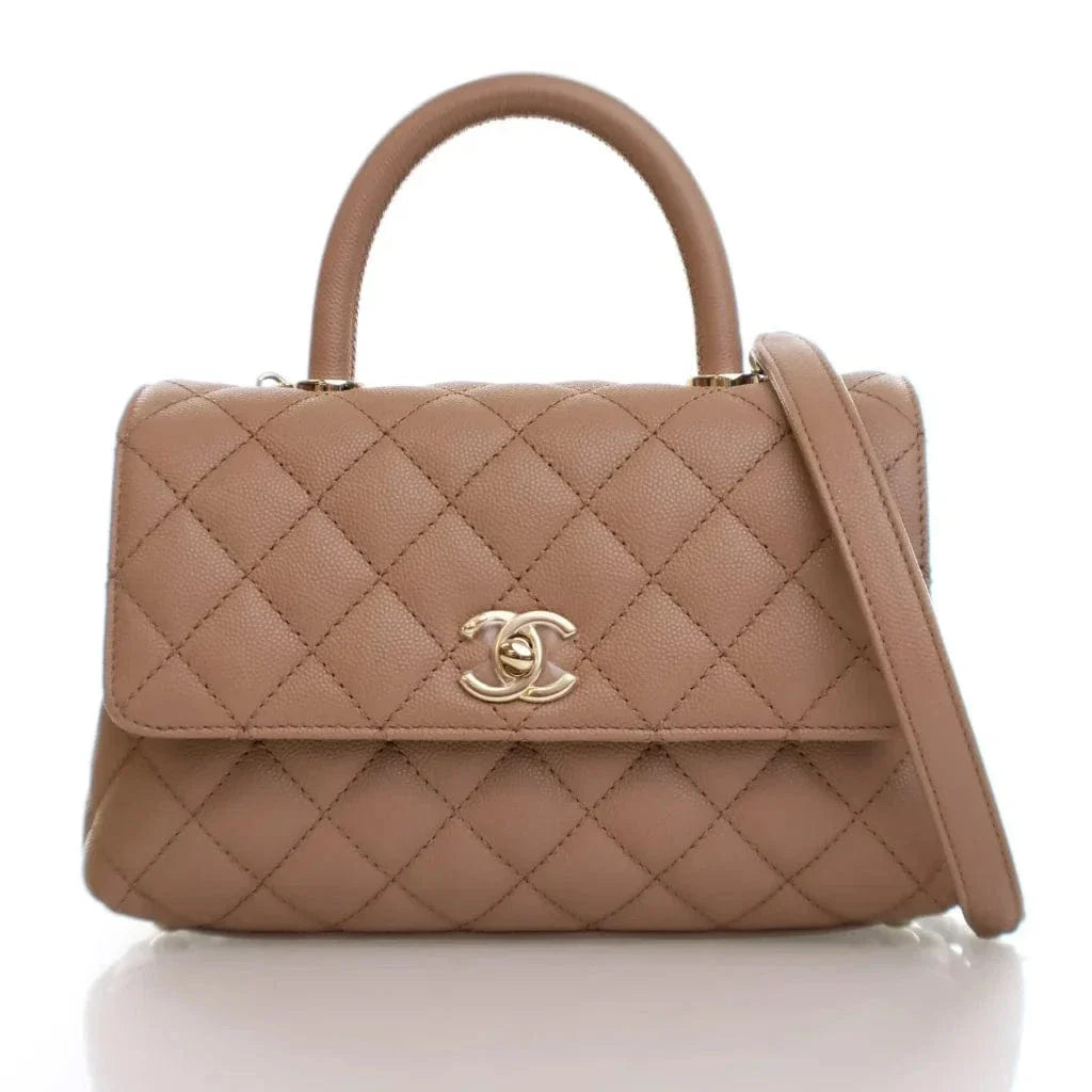 Chanel Small Beige Caviar Coco Handle Flap Bag