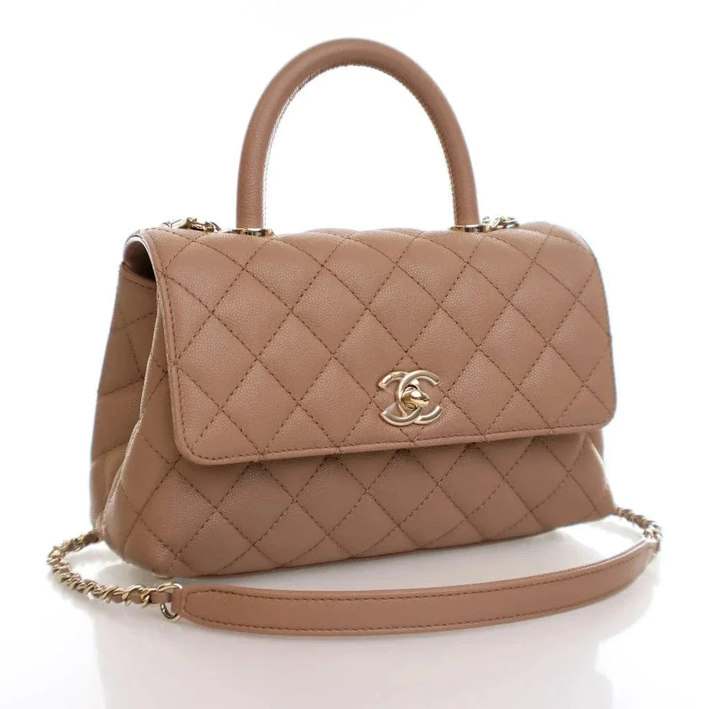 Chanel Small Beige Caviar Coco Handle Flap Bag