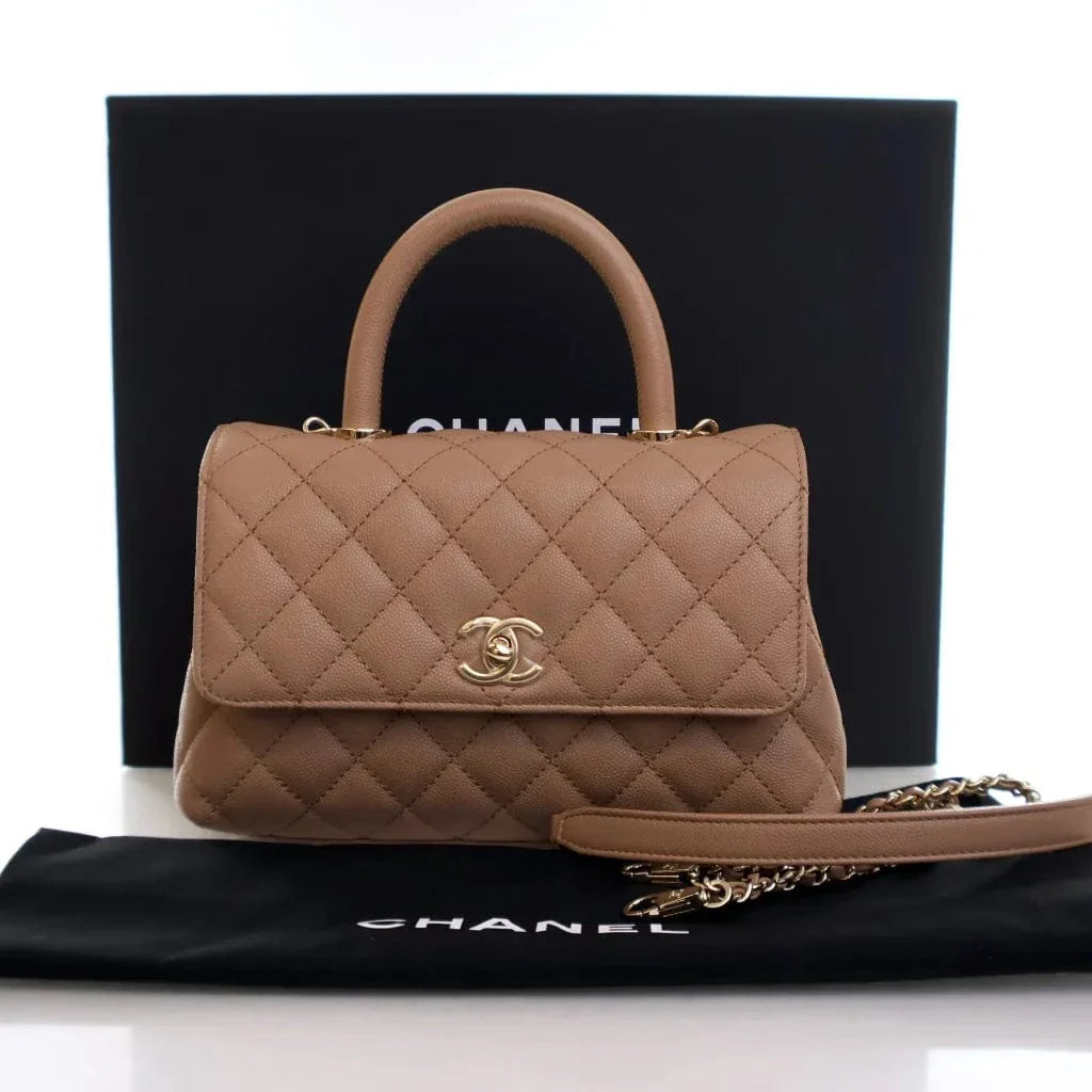 Chanel Small Beige Caviar Coco Handle Flap Bag