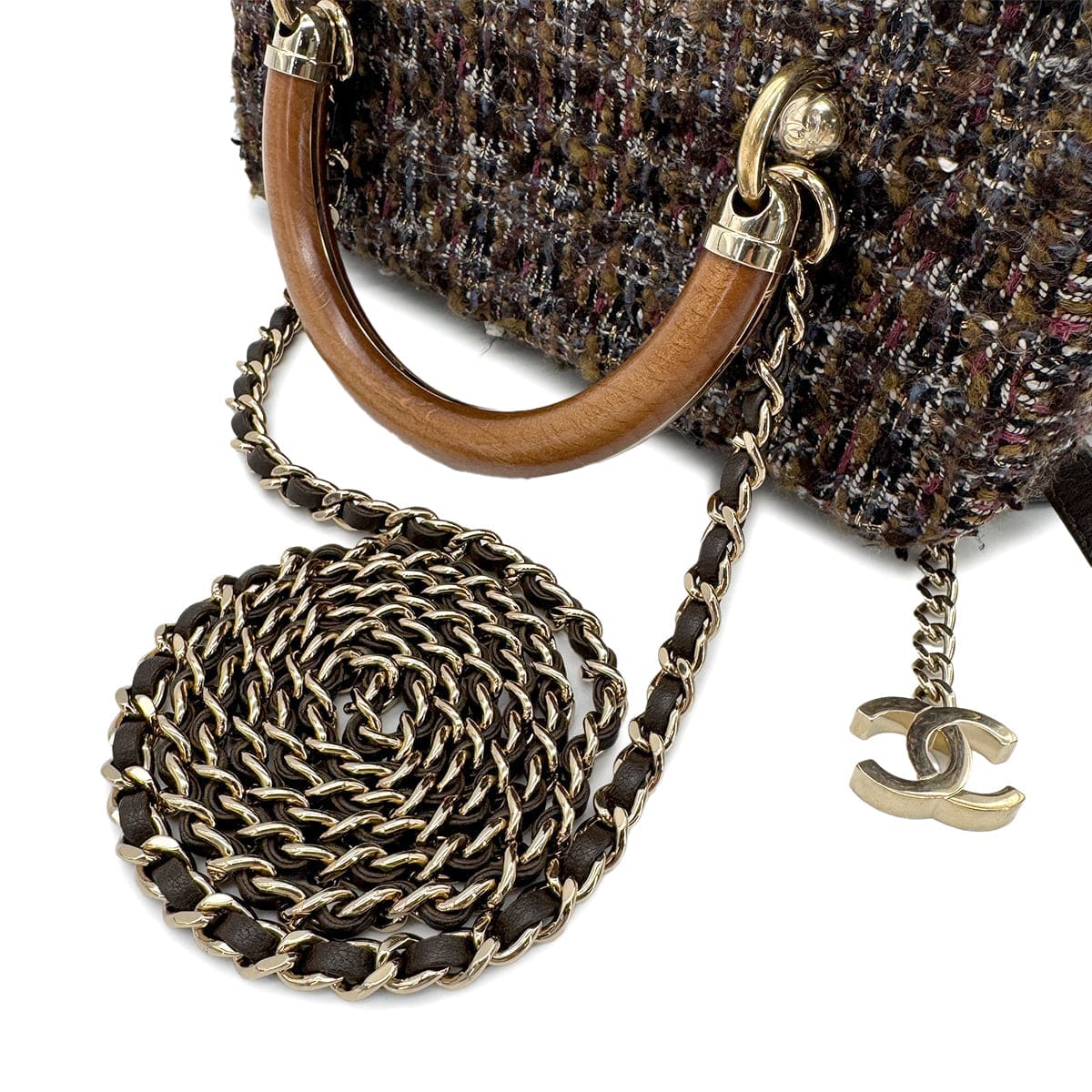 CHANEL VANITY HAND CHAIN SHOULDER BAG BROWN TWEED 90270367