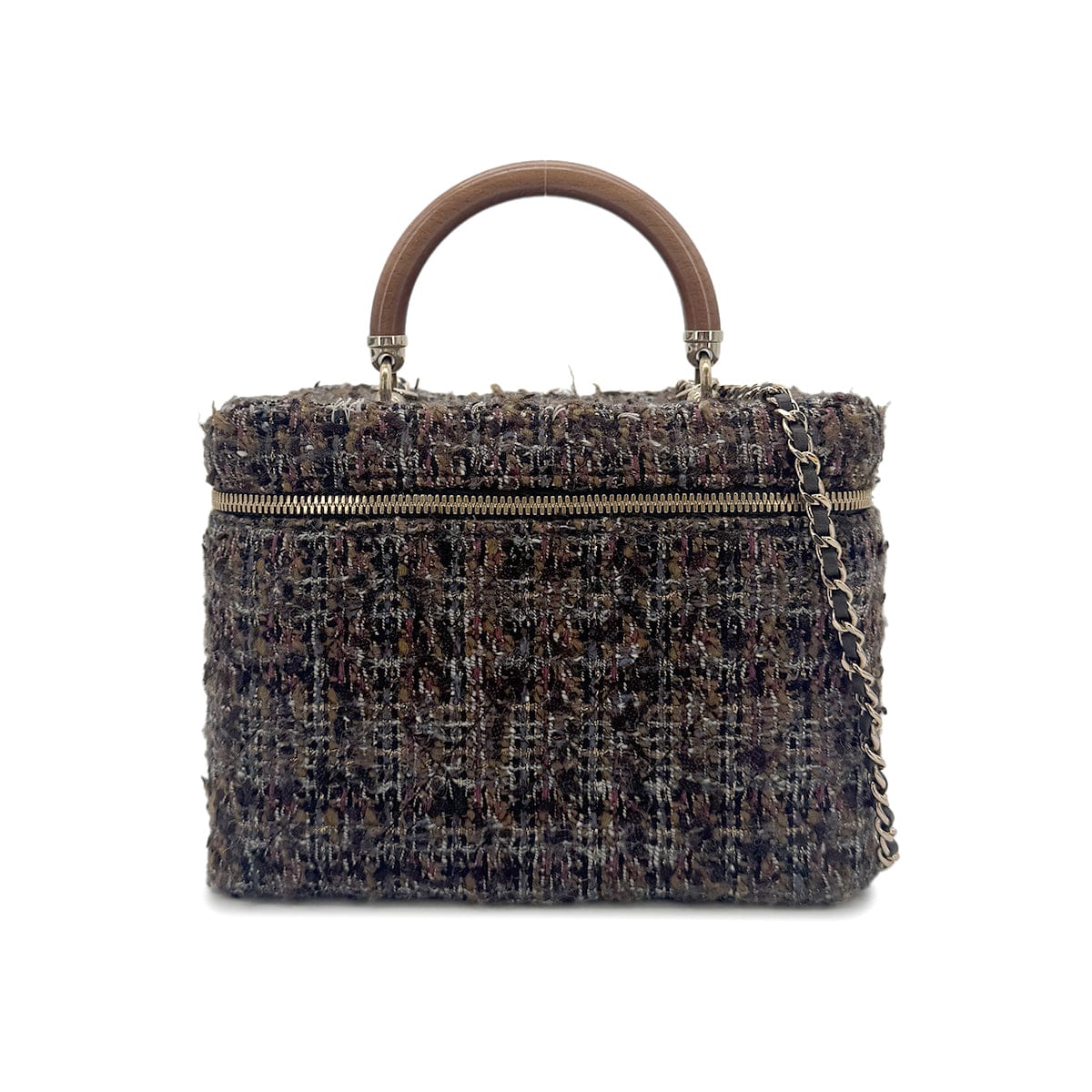CHANEL VANITY HAND CHAIN SHOULDER BAG BROWN TWEED 90270367