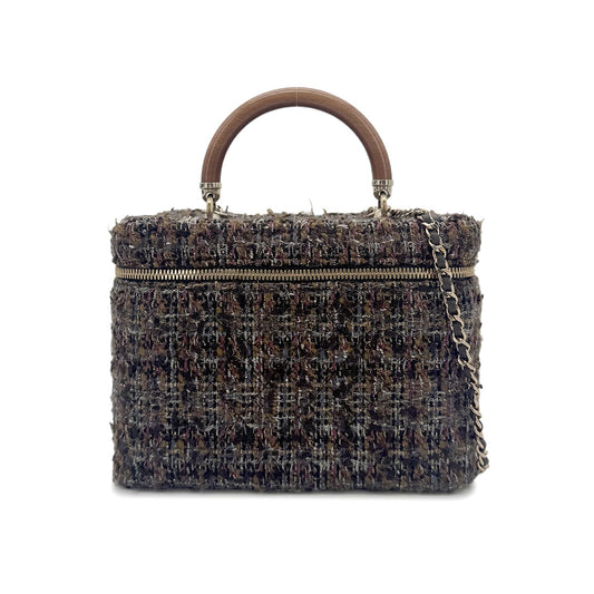 CHANEL VANITY HAND CHAIN SHOULDER BAG BROWN TWEED 90270367
