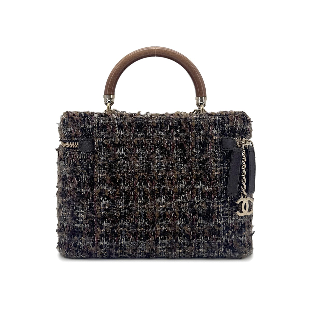 CHANEL VANITY HAND CHAIN SHOULDER BAG BROWN TWEED 90270367