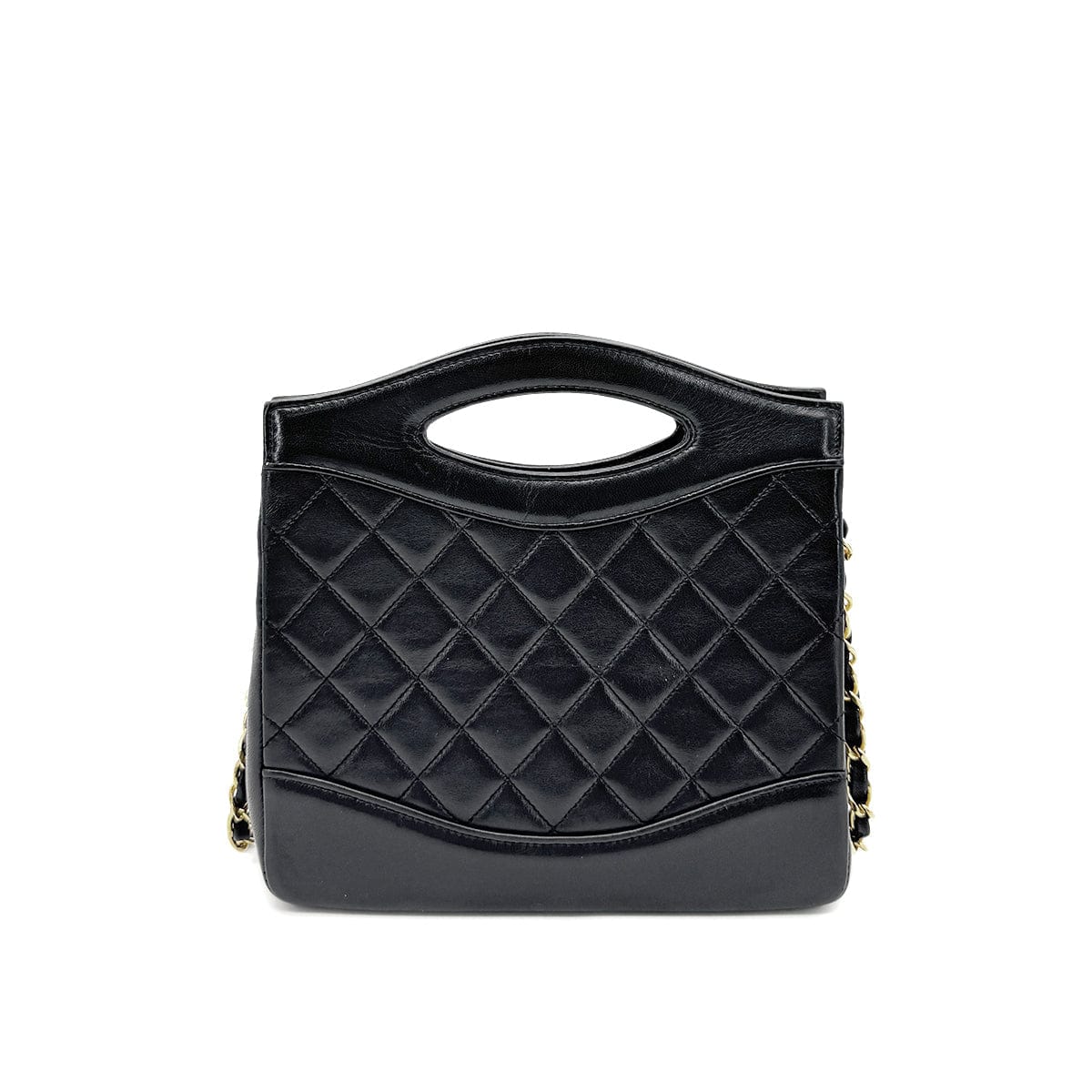 CHANEL VINTAGE 2WAY HAND CHAIN SHOULDER BAG BLACK LAMB SKIN 90269077