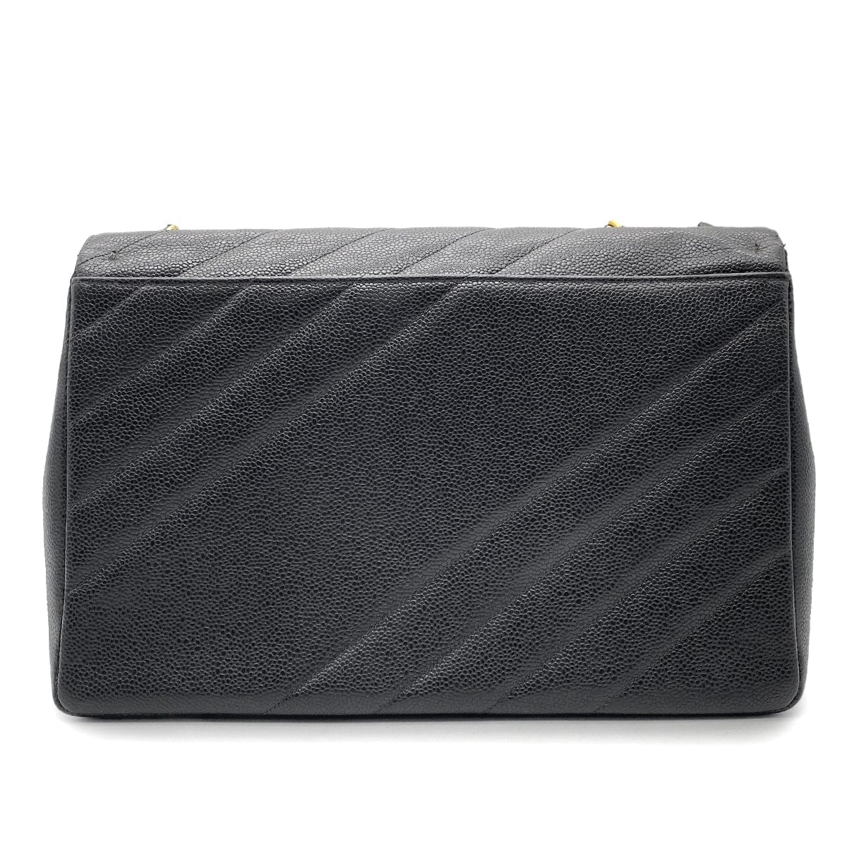 CHANEL VINTAGE BIAS STITCH CHAIN SHOULDER BAG BLACK CAVIAR SKIN 90260184