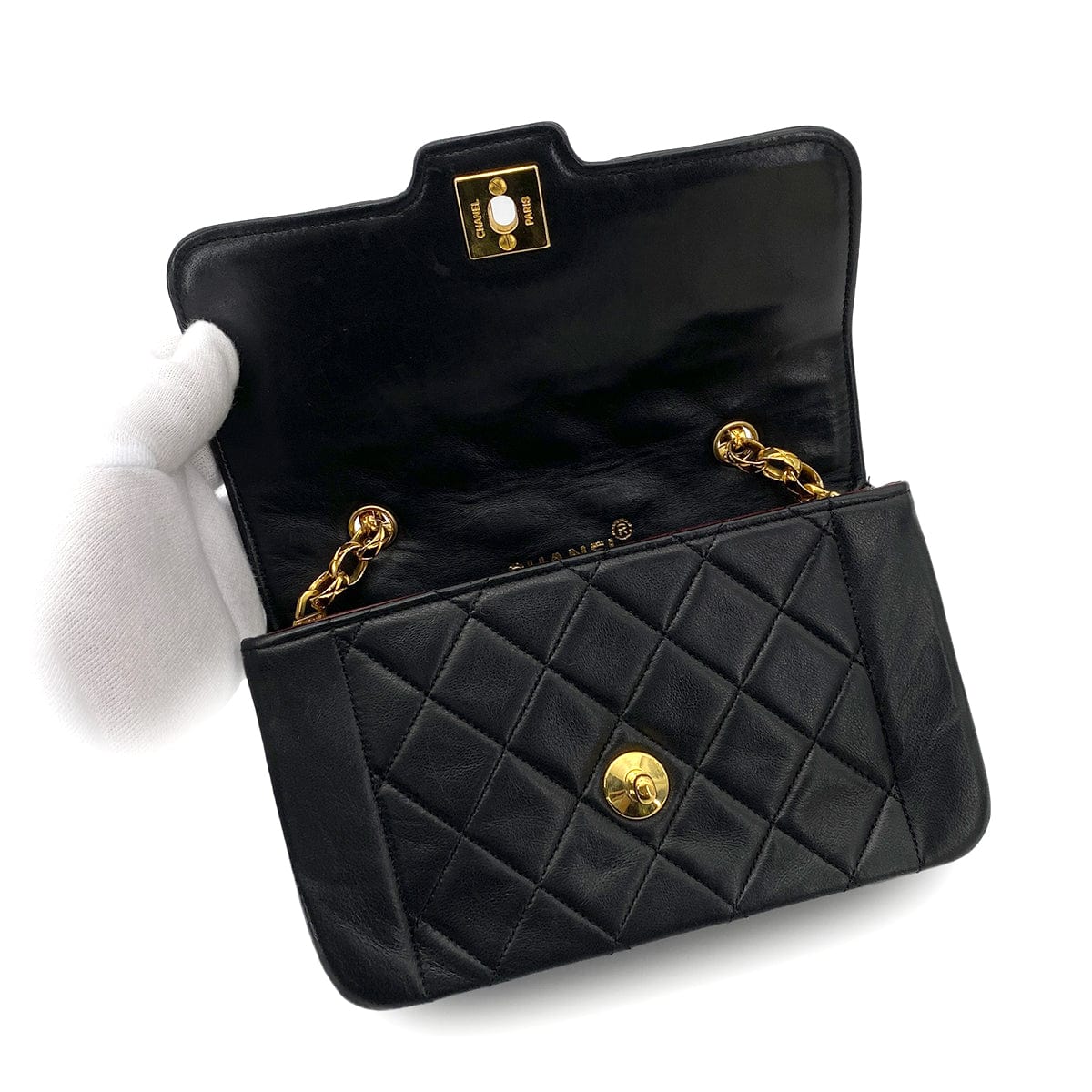 CHANEL VINTAGE BIJOU CHAIN SHOULDER BAG BLACK LAMB SKIN 90262331