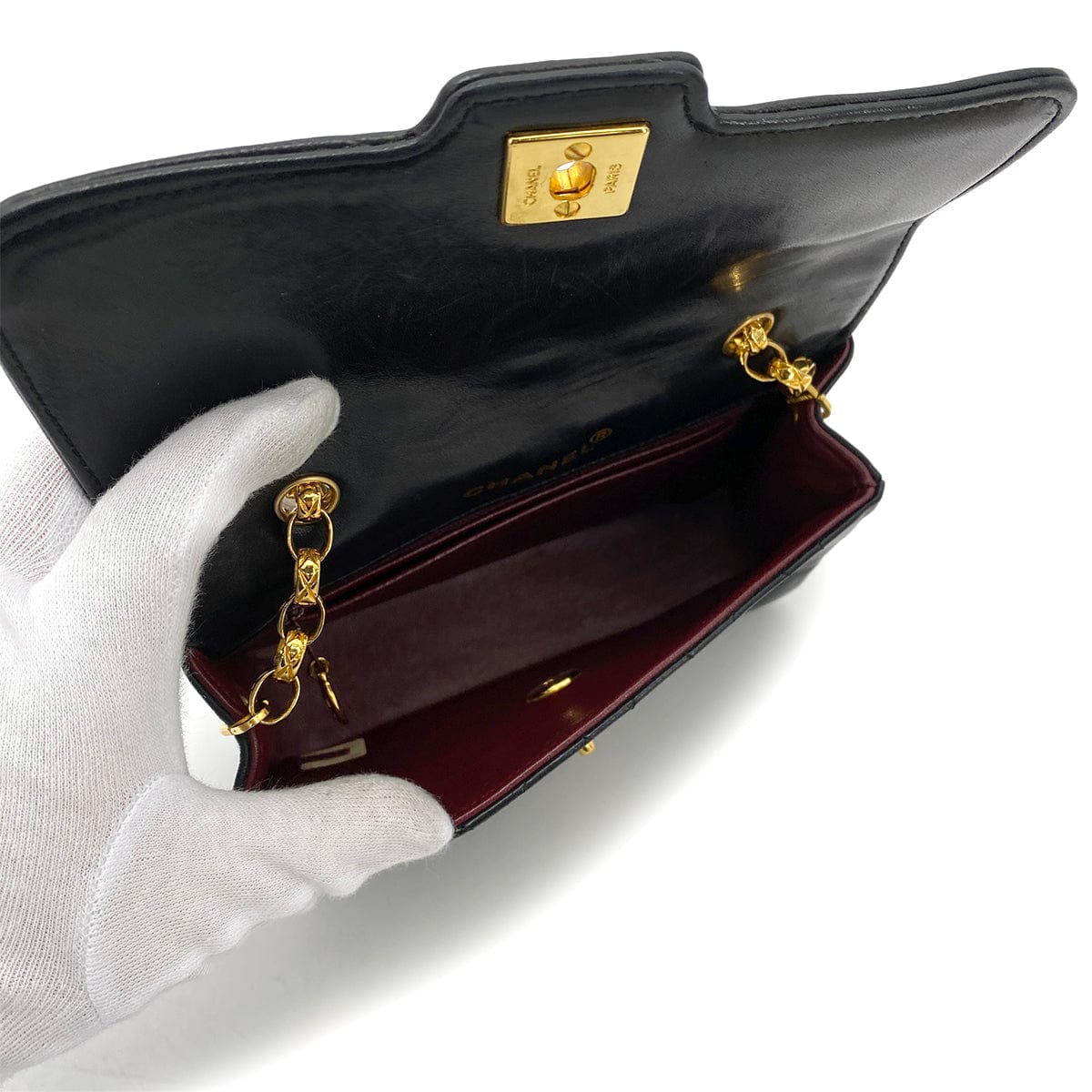 CHANEL VINTAGE BIJOU CHAIN SHOULDER BAG BLACK LAMB SKIN 90262331