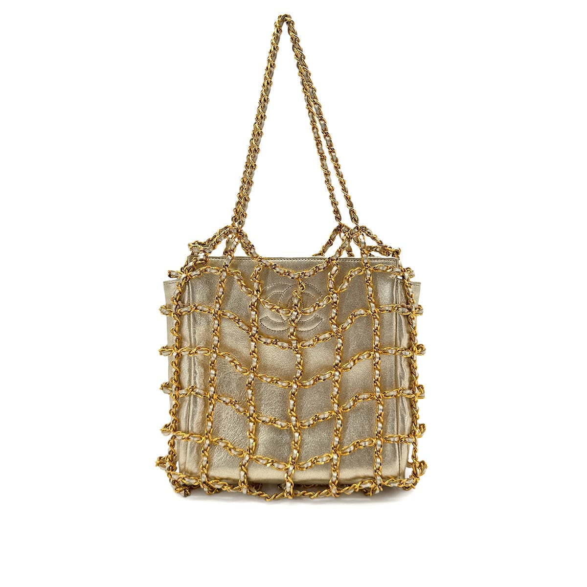 CHANEL VINTAGE CHAIN HAND BAG GOLD LAMB SKIN 90268085