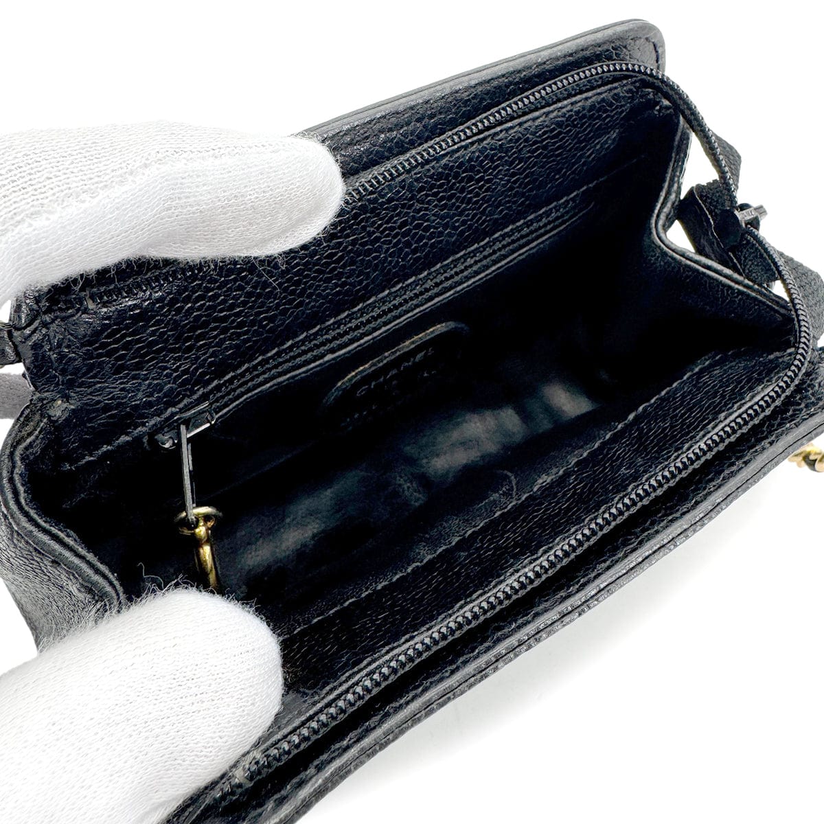 CHANEL VINTAGE CHAIN SHOULDER BAG BLACK CAVIAR SKIN 90268192