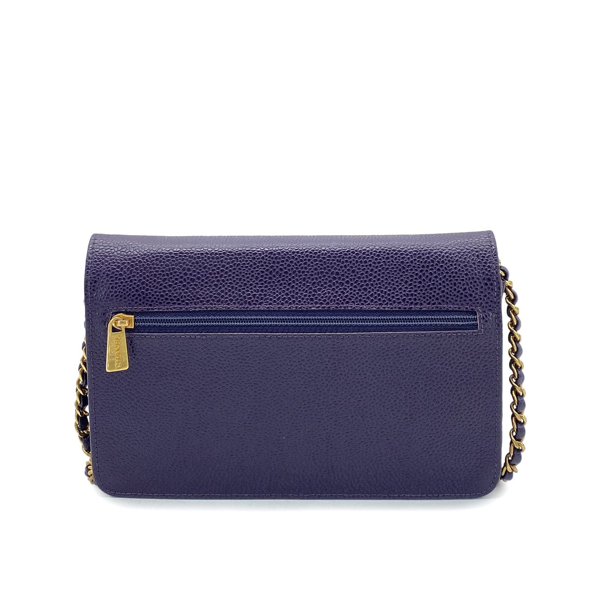 CHANEL VINTAGE CHAIN SHOULDER WALLET PURPLE CAVIAR SKIN 90262373