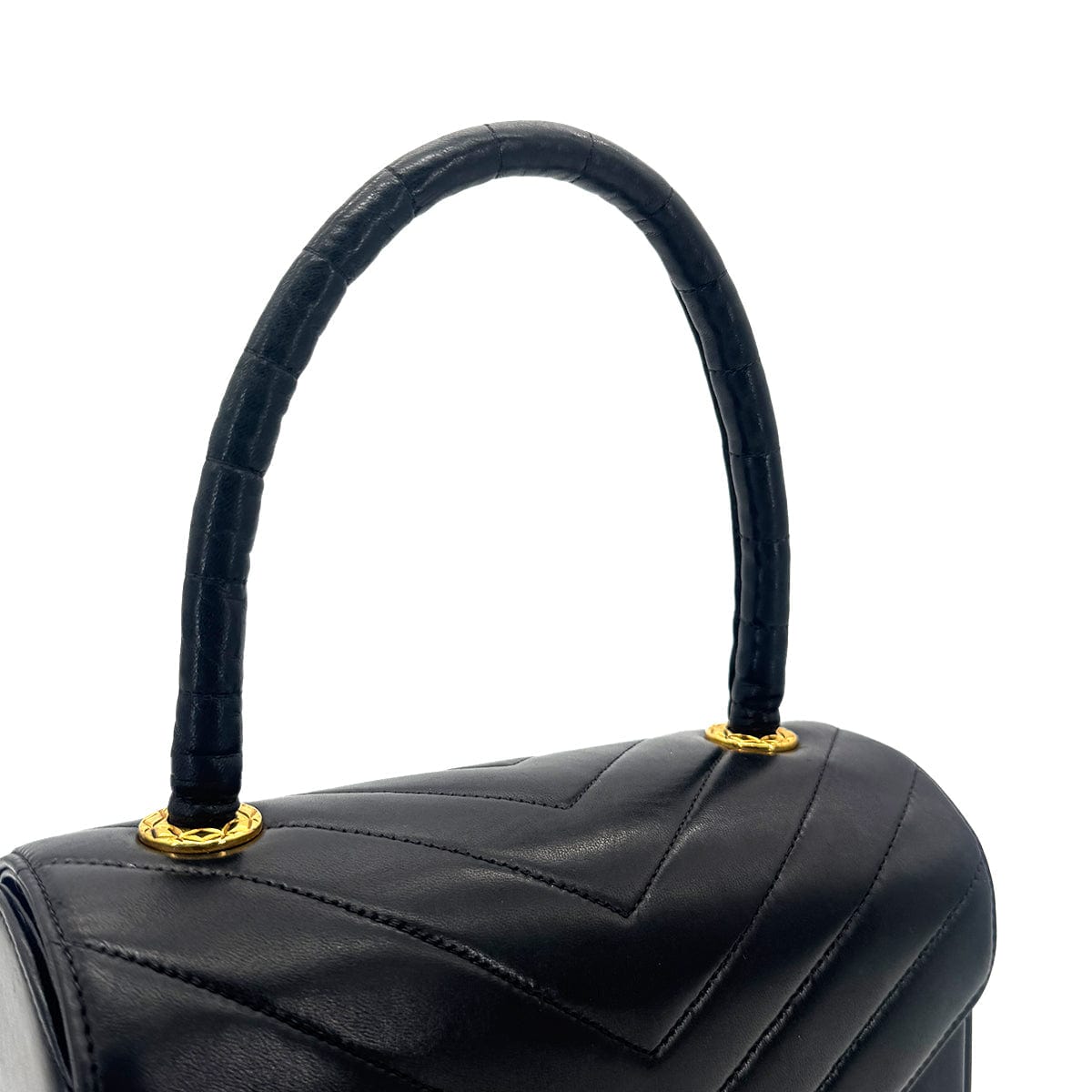CHANEL VINTAGE CHEVRON V STITCH HAND BAG BLACK LAMB SKIN 90267412