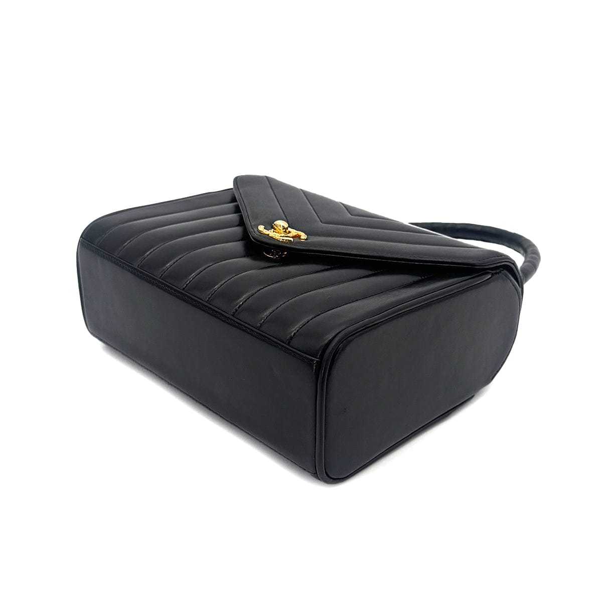 CHANEL VINTAGE CHEVRON V STITCH HAND BAG BLACK LAMB SKIN 90267412