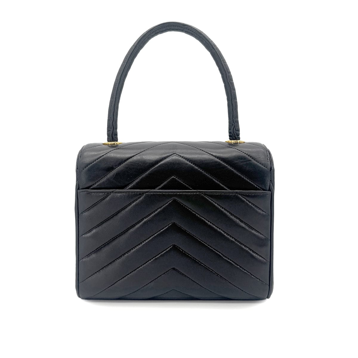 CHANEL VINTAGE CHEVRON V STITCH HAND BAG BLACK LAMB SKIN 90267412