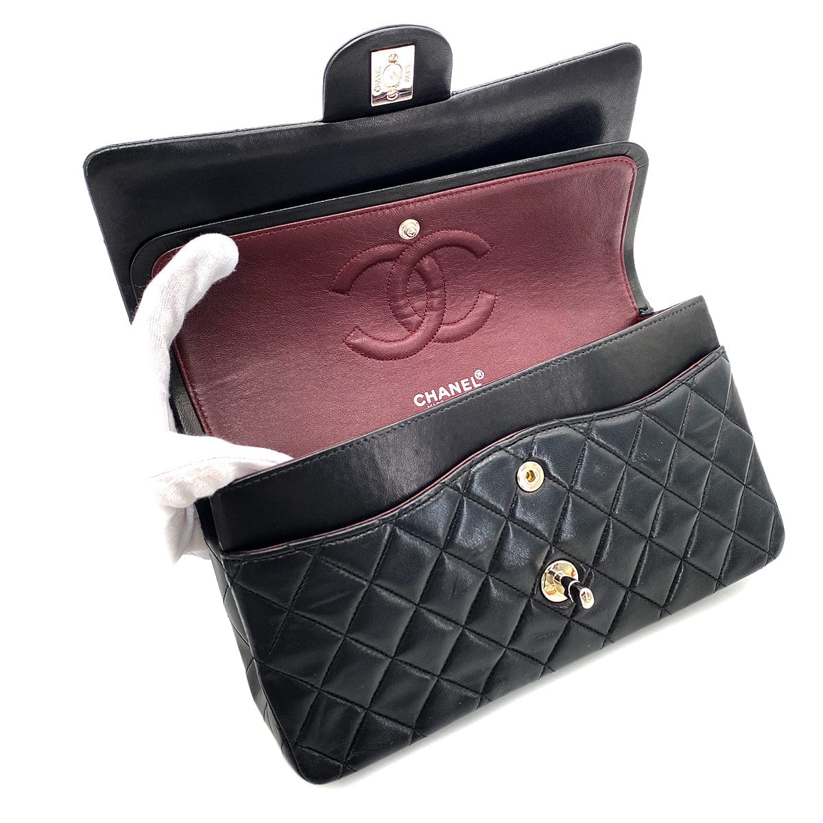CHANEL VINTAGE CLASSIC FLAP MEDIUM CHAIN SHOULDER BAG BLACK LAMB SKIN 90268898