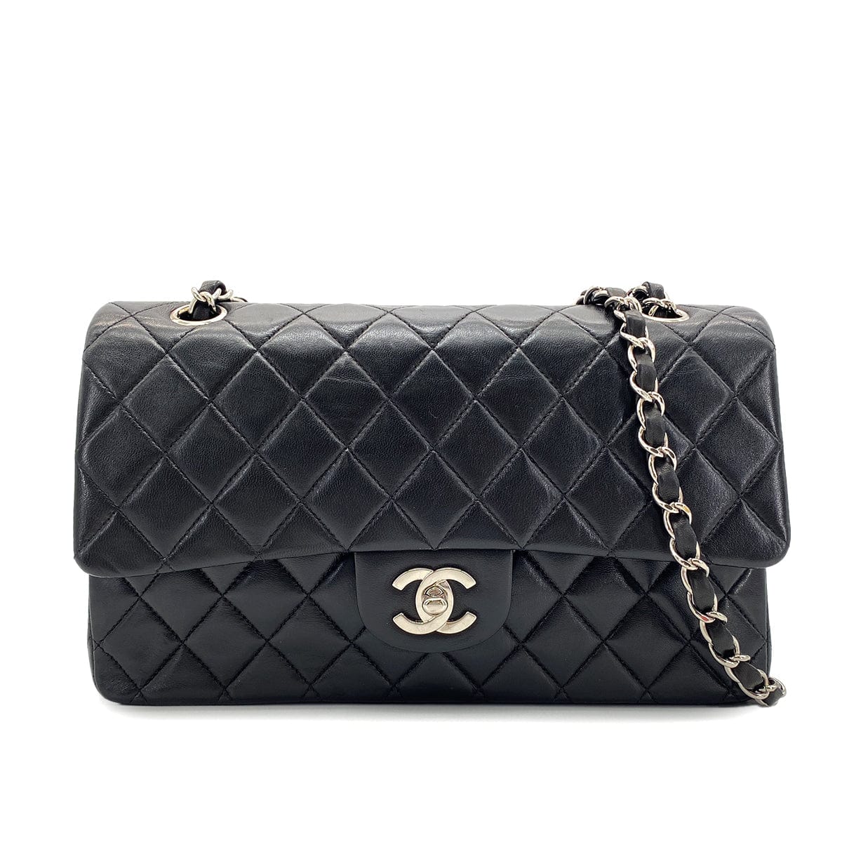 CHANEL VINTAGE CLASSIC FLAP MEDIUM CHAIN SHOULDER BAG BLACK LAMB SKIN 90268898