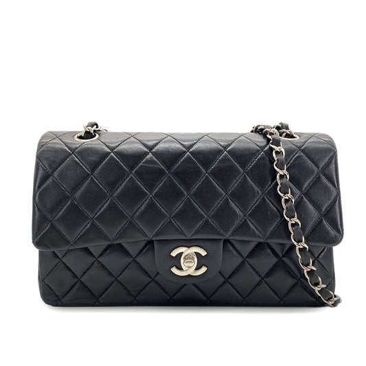 CHANEL VINTAGE CLASSIC FLAP MEDIUM CHAIN SHOULDER BAG BLACK LAMB SKIN 90268898