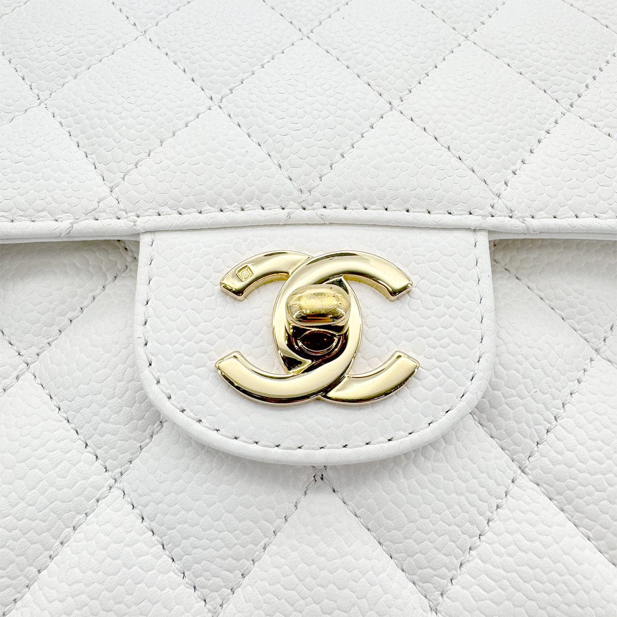 CHANEL VINTAGE CLASSIC FLAP MEDIUM CHAIN SHOULDER BAG WHITE CAVIAR SKIN 90267769