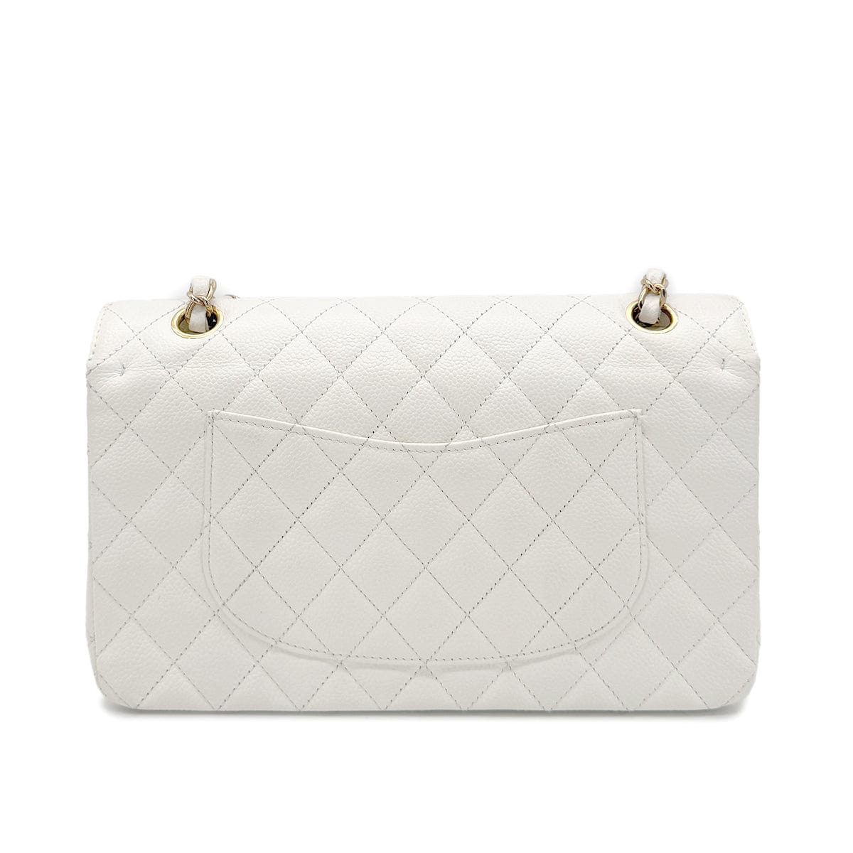 CHANEL VINTAGE CLASSIC FLAP MEDIUM CHAIN SHOULDER BAG WHITE CAVIAR SKIN 90267769