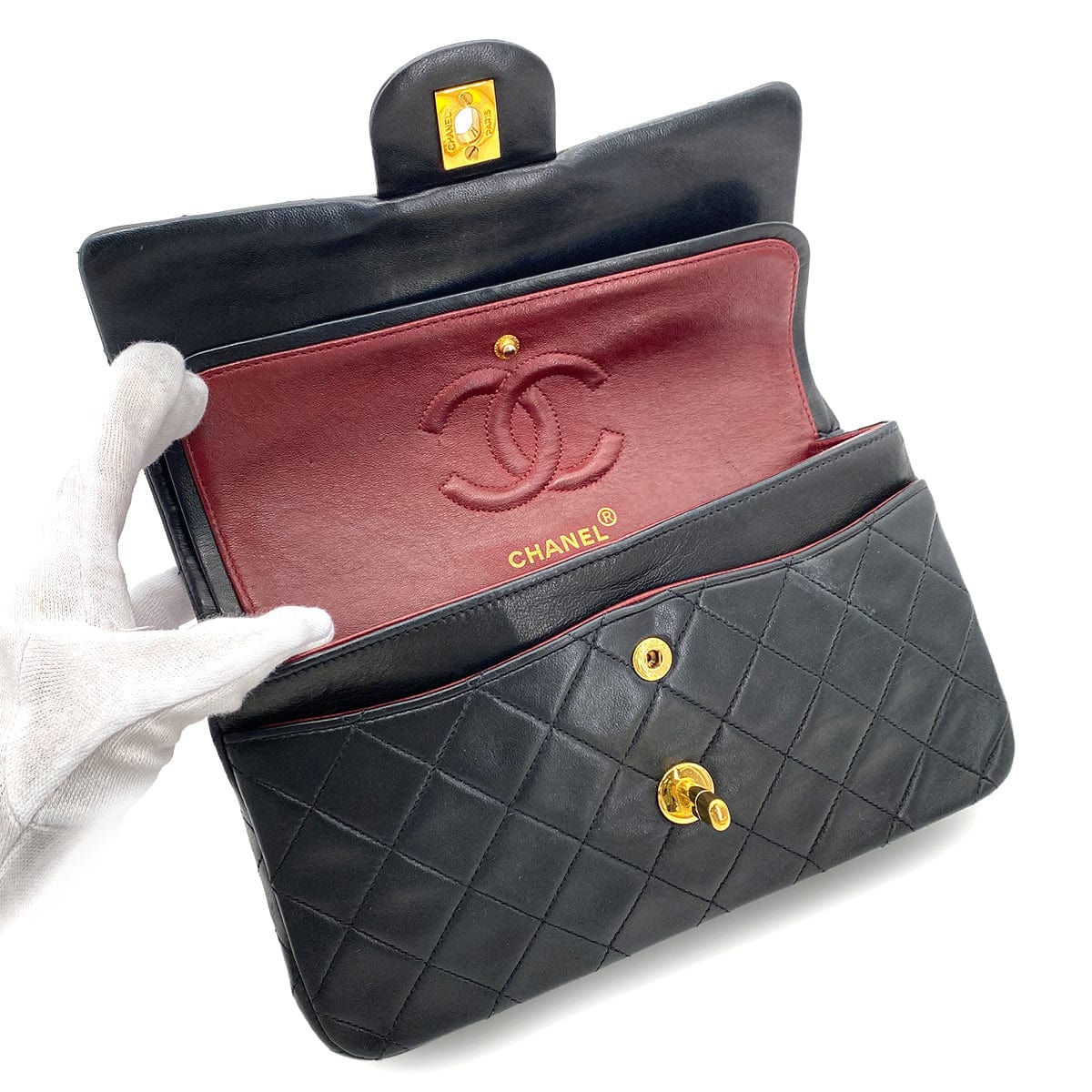 CHANEL VINTAGE CLASSIC FLAP SMALL CHAIN SHOULDER BAG BLACK LAMB SKIN 90268059