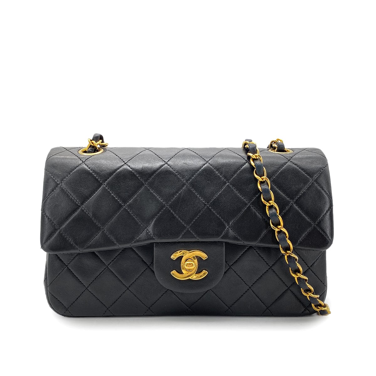 CHANEL VINTAGE CLASSIC FLAP SMALL CHAIN SHOULDER BAG BLACK LAMB SKIN 90268059