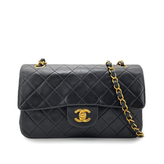 CHANEL VINTAGE CLASSIC FLAP SMALL CHAIN SHOULDER BAG BLACK LAMB SKIN 90268059