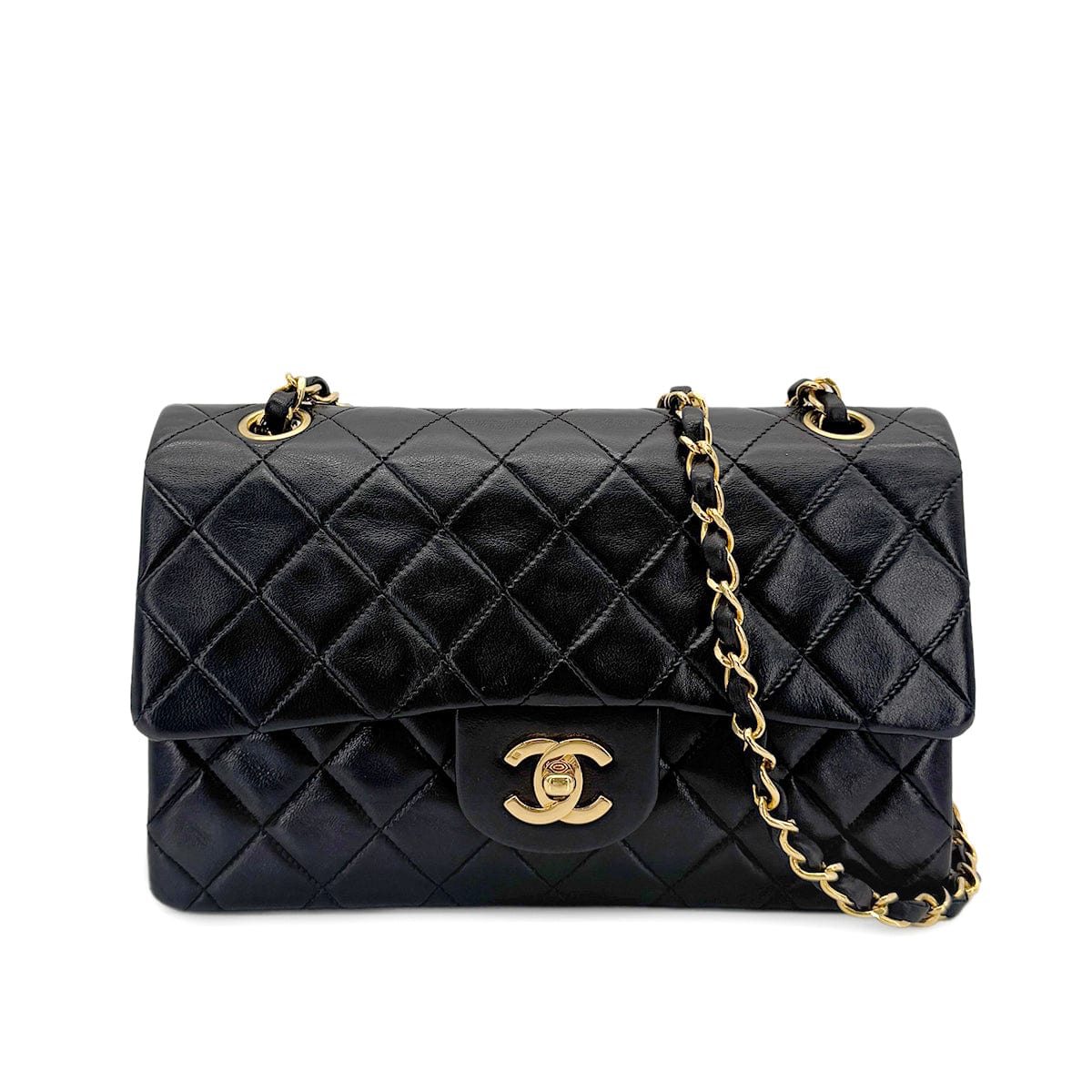 CHANEL VINTAGE CLASSIC FLAP SMALL CHAIN SHOULDER BAG BLACK LAMB SKIN 90268871