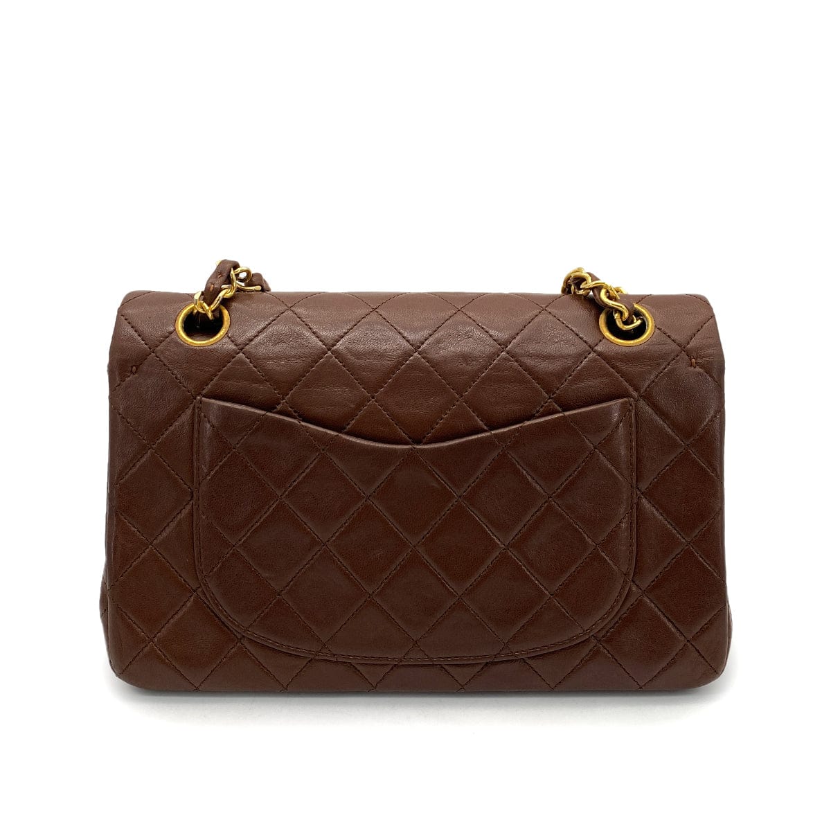 CHANEL VINTAGE CLASSIC FLAP SMALL CHAIN SHOULDER BAG BROWN LAMB SKIN 90260138