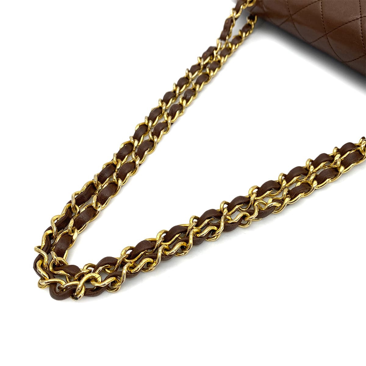 CHANEL VINTAGE CLASSIC FLAP SMALL CHAIN SHOULDER BAG BROWN LAMB SKIN 90260138