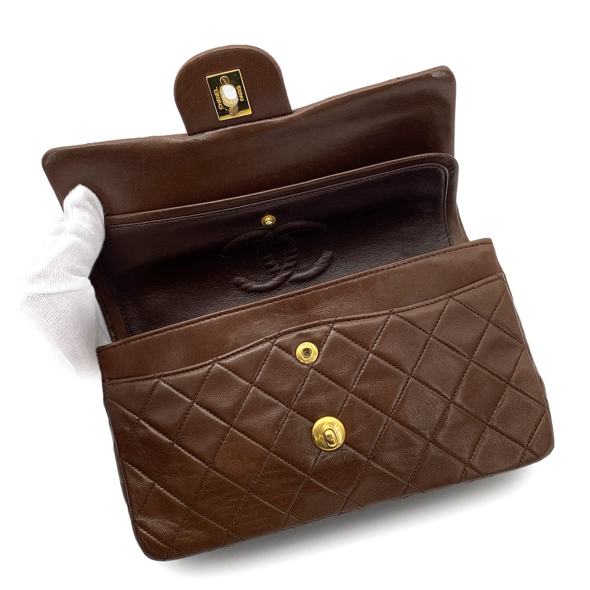 CHANEL VINTAGE CLASSIC FLAP SMALL CHAIN SHOULDER BAG BROWN LAMB SKIN 90260138