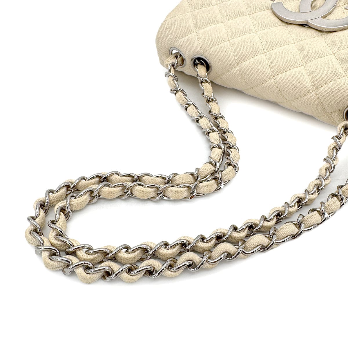 CHANEL VINTAGE CRUISELINE CHAIN SHOULDER BAG BEIGE CANVAS 90267380