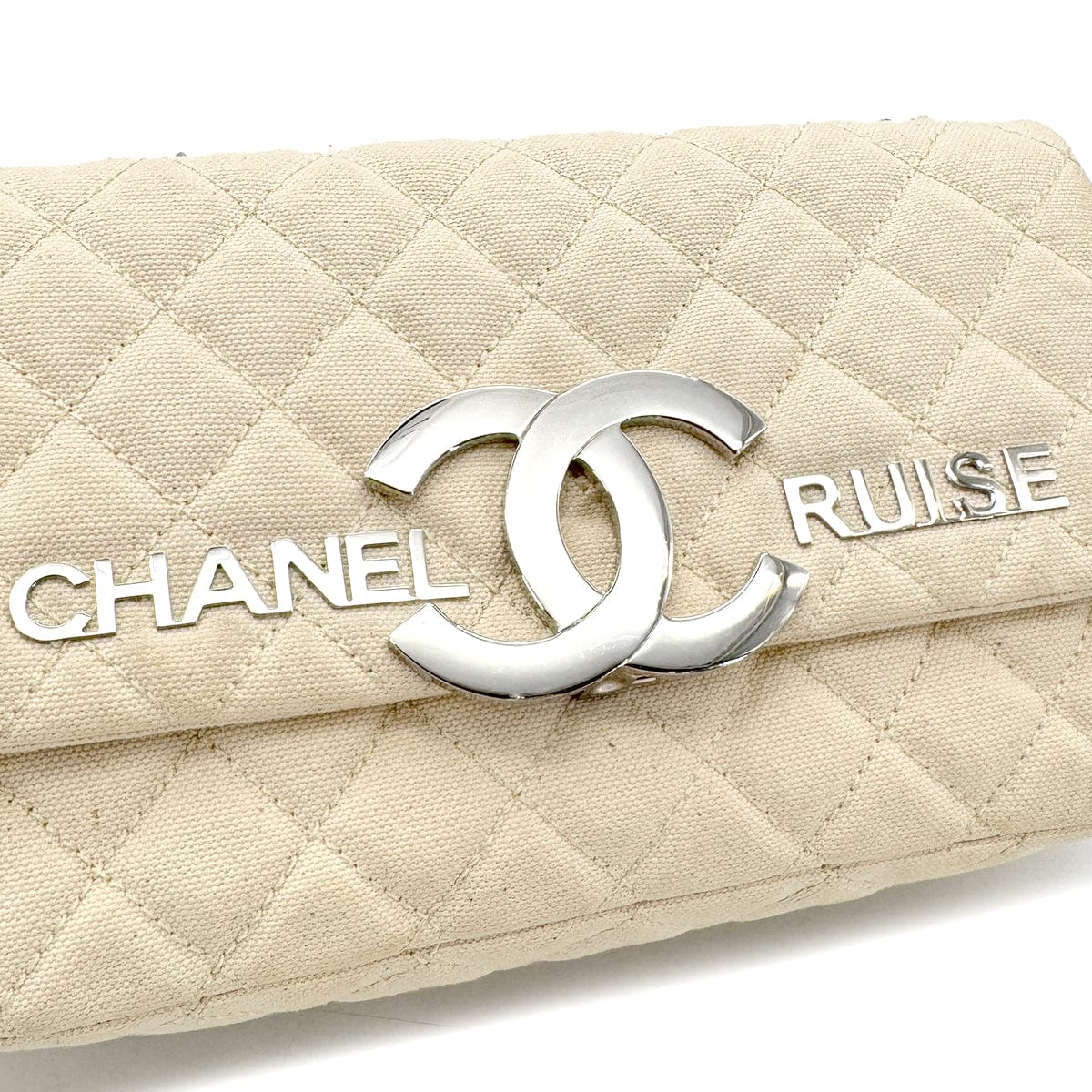 CHANEL VINTAGE CRUISELINE CHAIN SHOULDER BAG BEIGE CANVAS 90267380