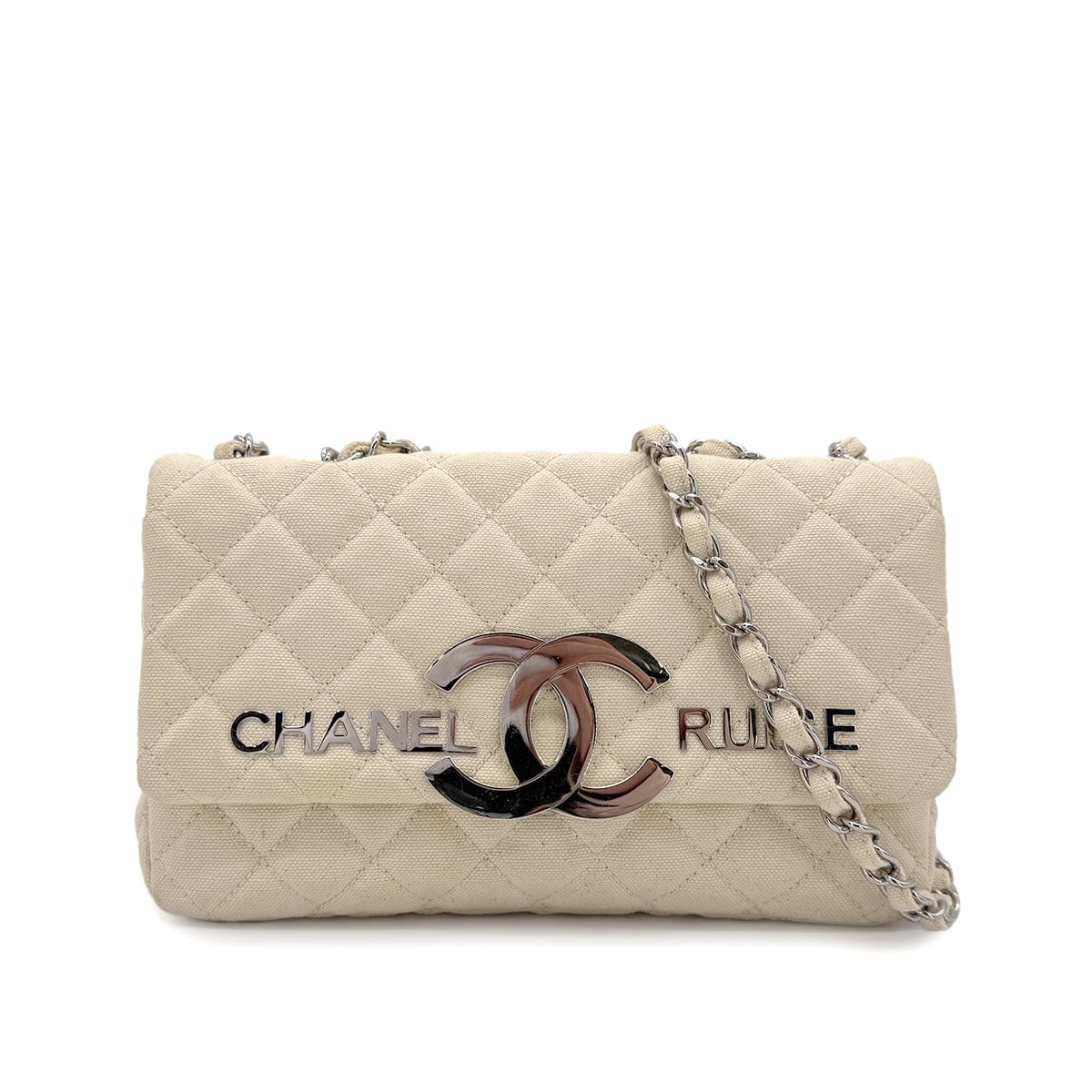 CHANEL VINTAGE CRUISELINE CHAIN SHOULDER BAG BEIGE CANVAS 90267380