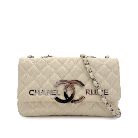 CHANEL VINTAGE CRUISELINE CHAIN SHOULDER BAG BEIGE CANVAS 90267380