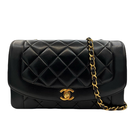 CHANEL VINTAGE DIANA MEDIUM CHAIN SHOULDER BAG BLACK LAMB SKIN 90220274