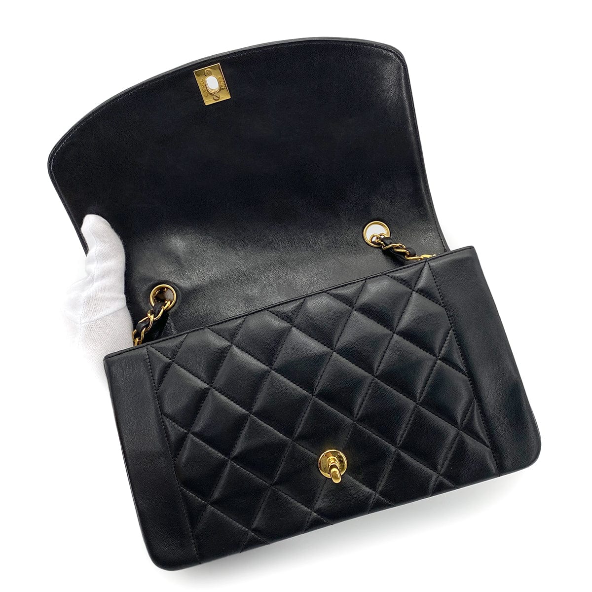 CHANEL VINTAGE DIANA MEDIUM CHAIN SHOULDER BAG BLACK LAMB SKIN 90261635