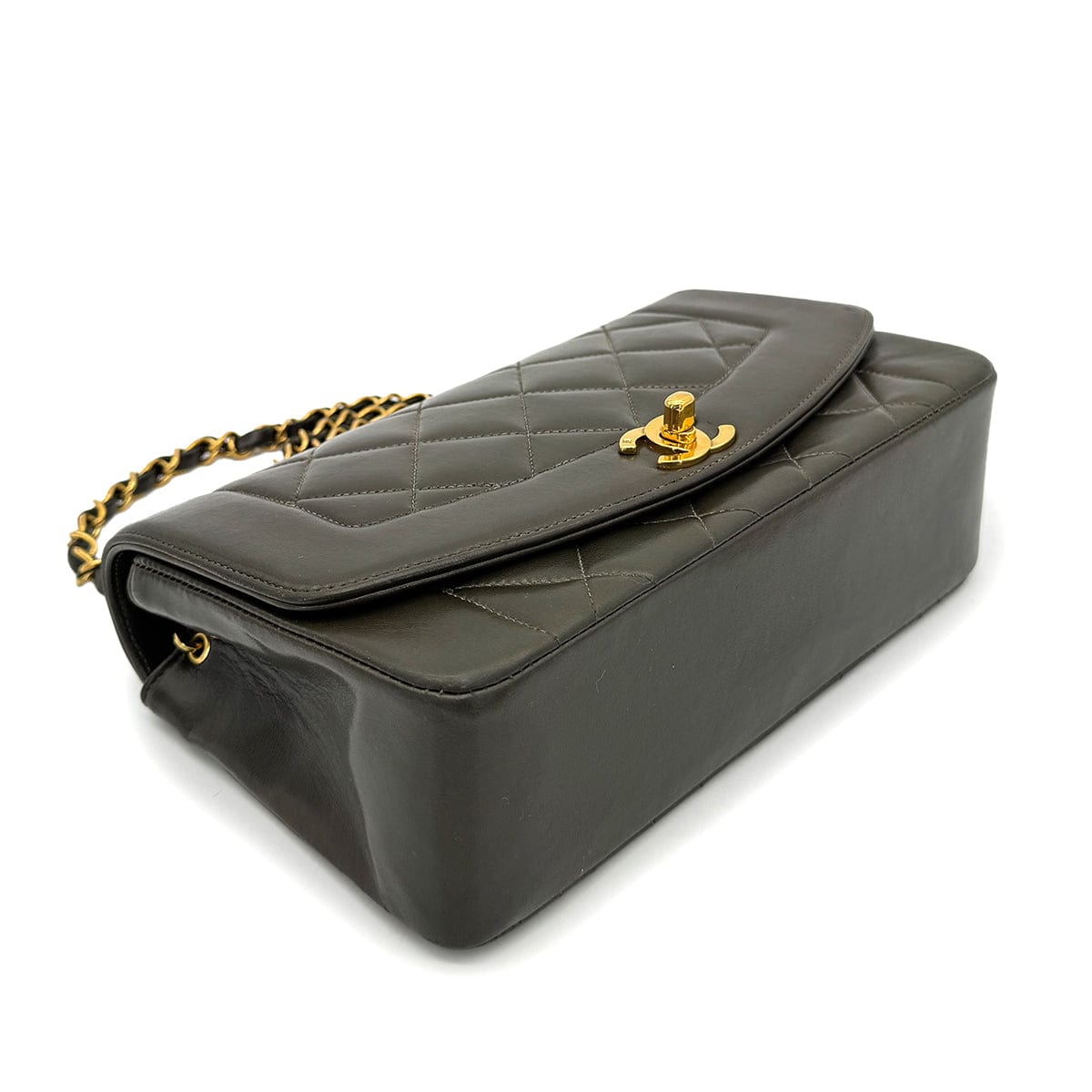 CHANEL VINTAGE DIANA SMALL CHAIN SHOULDER BAG KHAKI LAMB SKIN 90267445