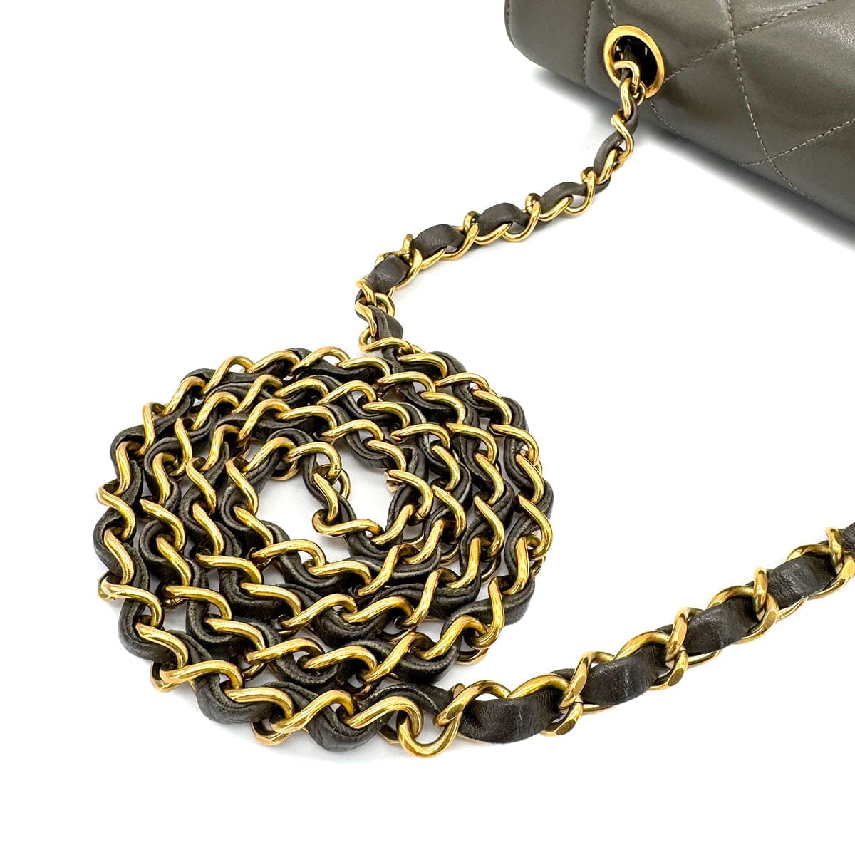 CHANEL VINTAGE DIANA SMALL CHAIN SHOULDER BAG KHAKI LAMB SKIN 90267445