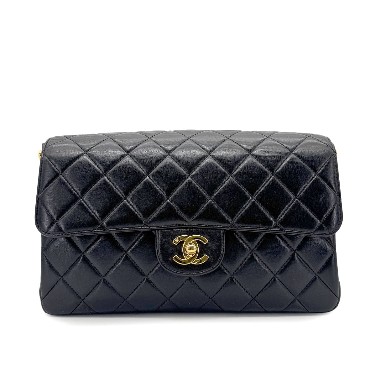 CHANEL VINTAGE DOUBLE FACE SHOULDER BAG BLACK LAMB SKIN 90267394