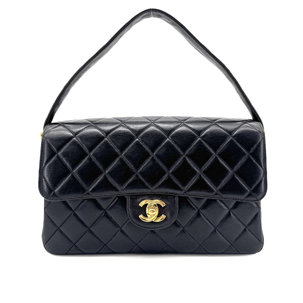 CHANEL VINTAGE DOUBLE FACE SHOULDER BAG BLACK LAMB SKIN 90267394