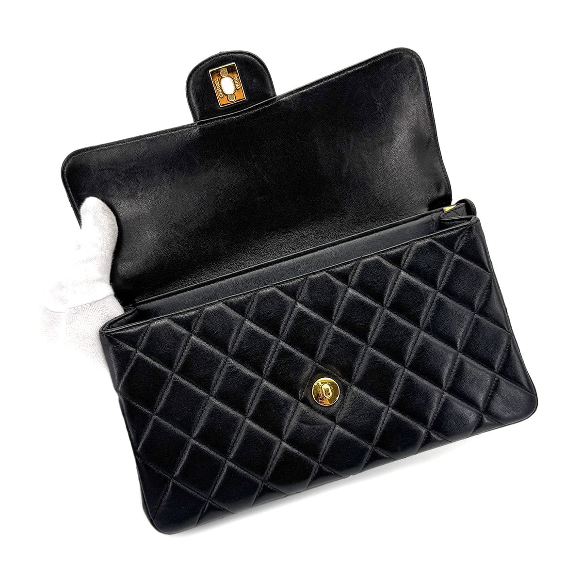 CHANEL VINTAGE DOUBLE FACE SHOULDER BAG BLACK LAMB SKIN 90267394