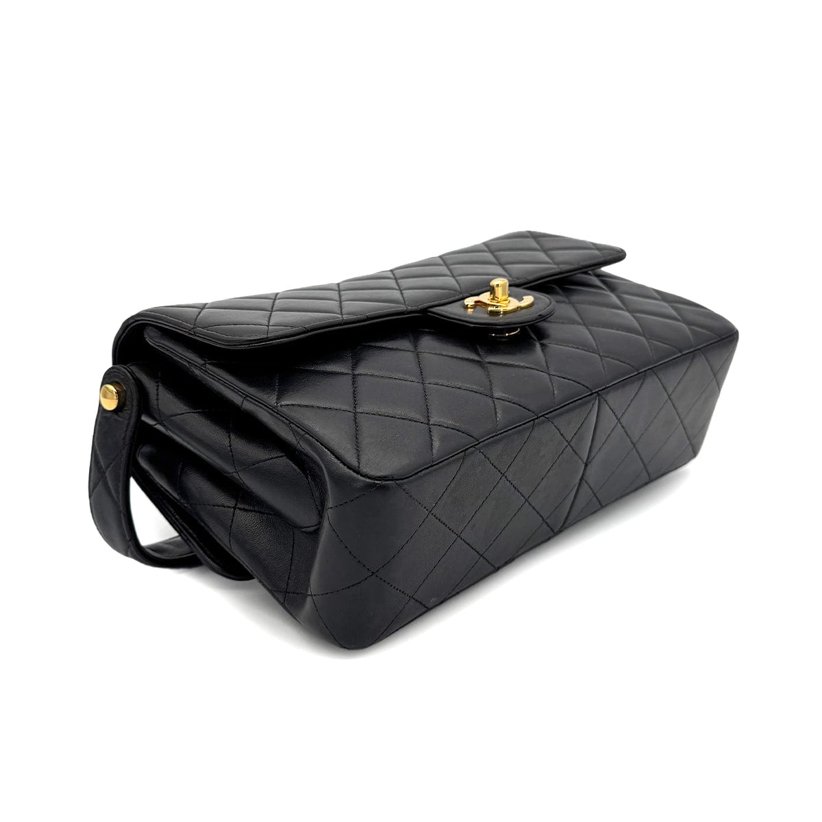 CHANEL VINTAGE DOUBLE FACE SHOULDER BAG BLACK LAMB SKIN 90267394