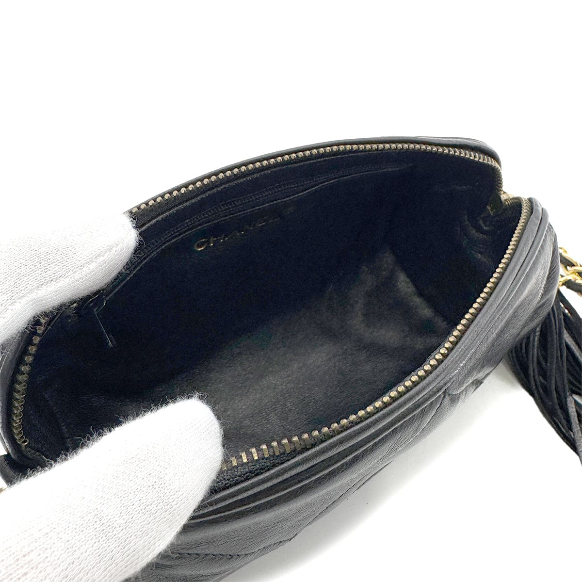 CHANEL VINTAGE FRINGE SHOULDER BAG BLACK LAMB SKIN 90268821